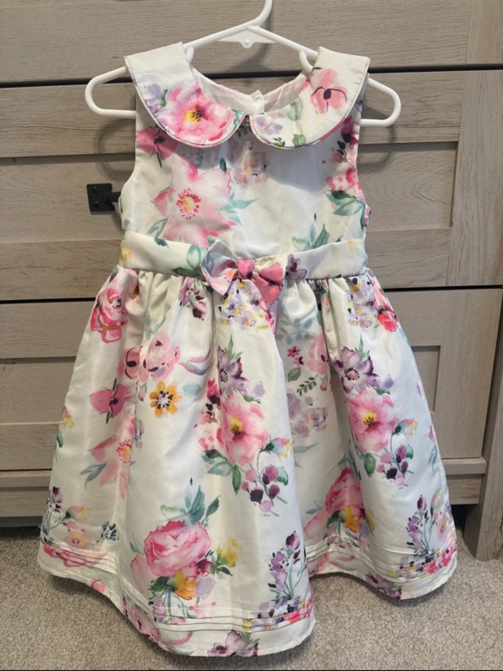 Blueberi Boulevard White Floral Fit & Flare Dress with Peter Pan Collar